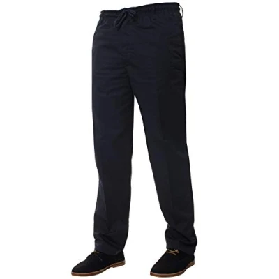 Image of BRAND KRUZE Mens Rugby Trousers Navy Smart Elasticated Waist Plain Pants with Drawstrings 48W / 31L
