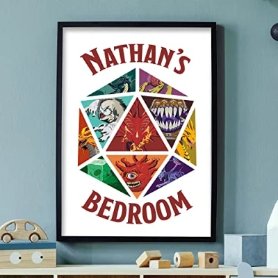 Image of Dungeons &amp; Dragons Wall Print Monster Dice Personalised Name Art D&amp;D Gamer Poster (A4 (21cm x 29.7cm))