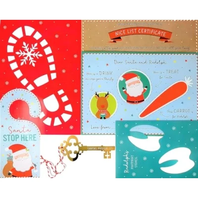 Image of Christmas Eve Pack Santa Placemat, Magic Key, Footprint Stencils, Stop Here Sign &amp; Nice List Certificate