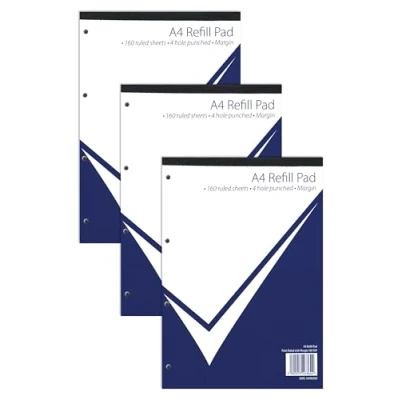 Image of Nu Notebooks Office Range A4 Refill Pad Notebook Stationery Writing 320 Pages Multipack of 3