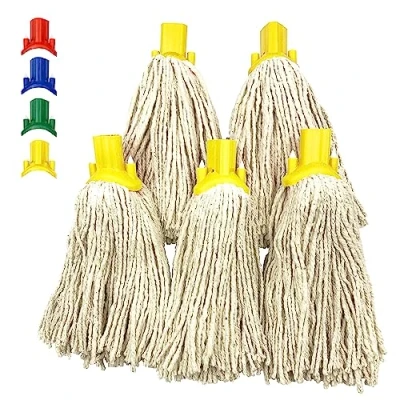 Image of Mop Heads Replacement, Colour Coded Self Threading Socket Cotton Head No.12 PY (Yellow, Pack of 5 Heads)