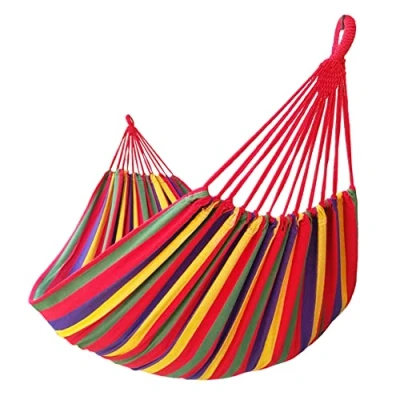 Image of GOCAN Brazilian Double Hammock 2 Person Extra Large 250x160cm Total Length 350cm Load 500lb Canvas Cotton for Patio Porch Garden Backyard Lounging Outdoor and Indoor(Rainbow) XXXL