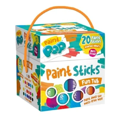 Image of Paint Pop Sticks For Kids 20 Pack Assorted Colours &amp; Fun Storage Tub Twist Paint, Mess Free, Fast Drying Action, Easy Clean Up, Vibrant Colours, Multi Surface