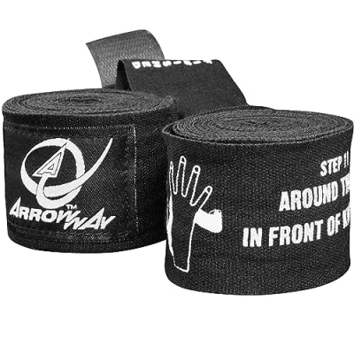 Image of ArrowWay Instructional Hand Wraps w/Printed Directions for Boxing &amp; MMA 142&quot; Meister Elastic Black