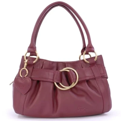 Image of Gigi Women&#039;s Leather Top Handle Bag Ladies Small Handbag With Heart Keyring Charm OTHELLO 4466 Burgundy