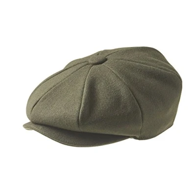Image of PEAKY BLINDERS 8 Piece &#039;Newsboy&#039; Style Flat Cap Melton Wool Fabric Moss Green