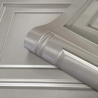 Image of Grey Full Roll Amara Wood Panel Effect Wallpaper Textured Vinyl