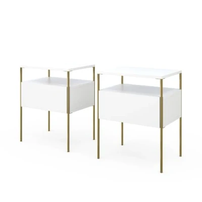 Image of Vicco Nightstand Mira, White/Gold, 40 x 50 cm Set of 2