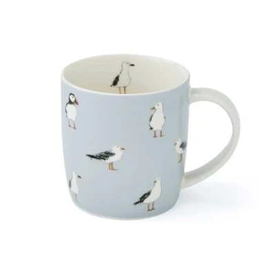Image of Cooksmart British Designed Barrel Coffee Mug Ceramic Mugs for Home or Work Large Hot Drinks Tea and Cups Coastal Birds
