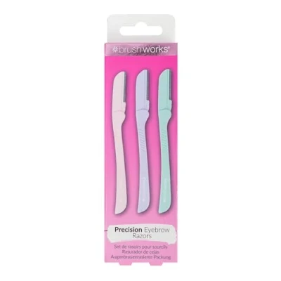 Image of Brushworks Precision Eyebrow Razor Pastel (Pack of 3) Pink One Size