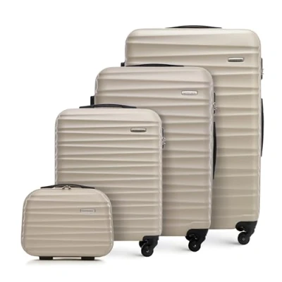 Image of WITTCHEN Travel Suitcase Carry On Cabin Luggage Hardshell Made of ABS with 4 Spinner Wheels Combination Lock Telescopic Handle Groove Line Set suitcases Beige