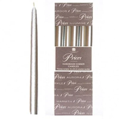 Image of Prices Fresh Air Venetian 10 inch Dinner Candle Pack of Wrapped Silver