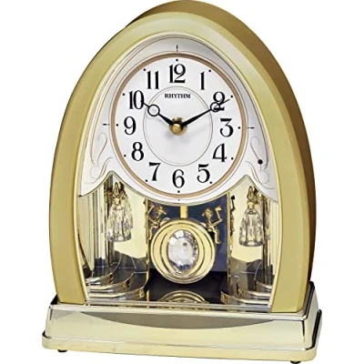 Image of Rhythm Clocks Joyful Crystal Gold Musical Mantel Clock