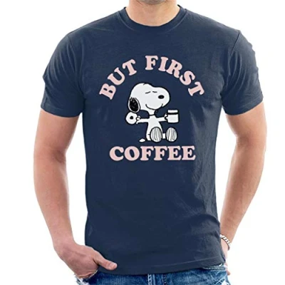 Image of Peanuts But First Coffee Snoopy Men&#039;s T Shirt