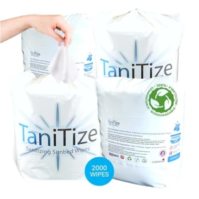 Image of TaniTize Sunbed &amp; Salon Wipes. 2000 Wipes (500 Count, Pack of 4) Refill Rolls, Antibacterial Wipes, Sterile Surface Disinfectant Skin friendly, Absorbent, 100% Biodegradable.
