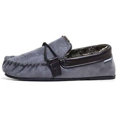 Image of Mens Famous Dunlop GEORGE Moccasin Loafers Faux Sheepskin Fur Slippers with Rubber Sole (12 UK, Grey Saddle)