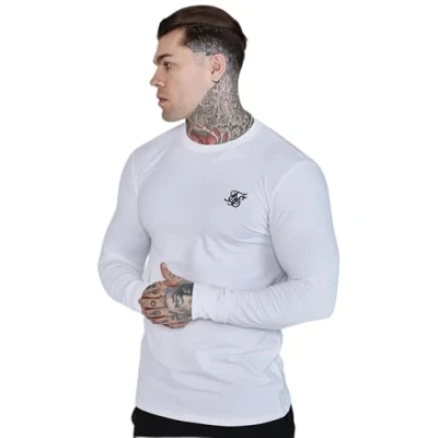 Image of SikSilk Men&#039;s Essentials Long Sleeve T Shirt Tee White M