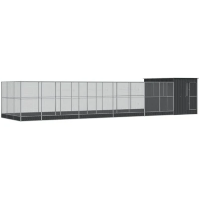 Image of vidaXL Aviary with Extension Walk In Bird Cage/Chicken Coop, Galvanised Steel, Lockable Door, 1118 x 303 216 cm, Silver/Anthracite