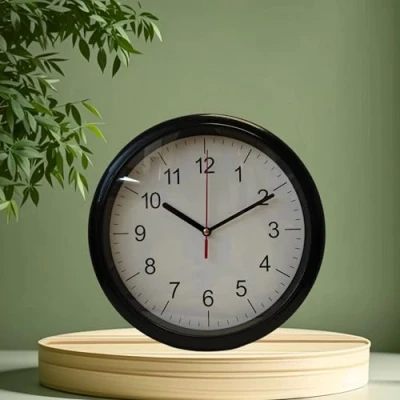 Image of Shop4allsorts Black quartz wall clock round battery operated 24cm minimalistic classic office bedroom kitchen clock.