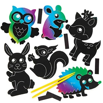 Image of Baker Ross AR617 Woodland Animal Scratch Art Magnets (Pack of 10), Black