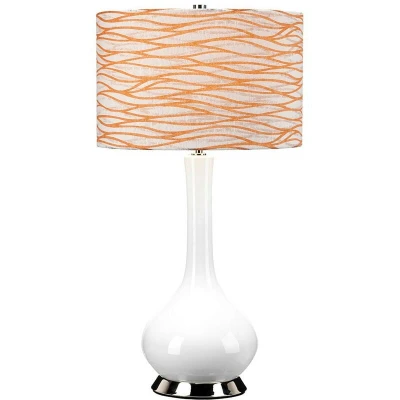 Image of Milo Table Lamp with Round Shade, Polished Nickel, White, Orange