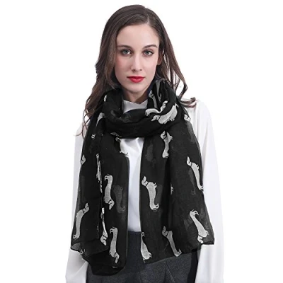 Image of Lina &amp; Lily Dachshund Sausage Dog Print Women&#039;s Scarf Shawl Wrap Lightweight (Black)