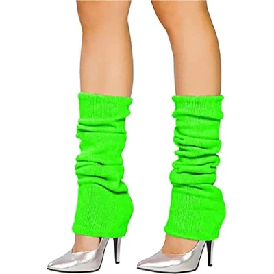 Image of The Fancy Dress Angies Fashion Luxurious Ladies 80&#039;s Dance Plain Ribbed Leg warmers Neon in Hot Pink 12 Colours (Green)