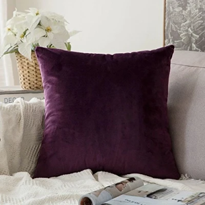 Image of MIULEE Velvet Soft Soild Microfiber Decorative Square Pillow Case Throw Cushion Cover for Sofa Bedroom with Invisible Zipper 16x16 Inch 40x40cm Aubergine 1 Piece