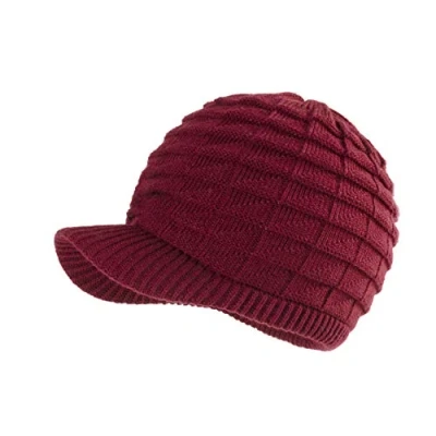 Image of LANGZHEN Unisex Winter Hats with Visor Warm Ski Hat Stylish Knitted for Men and Women(Burgundy)