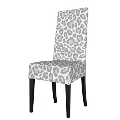 Image of YsoLda Chair Cover, Dining Cover Seat Protector Stretch for Kitchen, Hotel, Room Grey White Leopard Print
