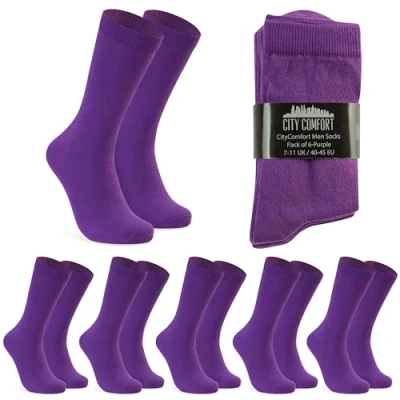 Image of CityComfort Mens Calf Socks, Breathable Crew Socks Multipack Gifts (Purple 6 Pack)