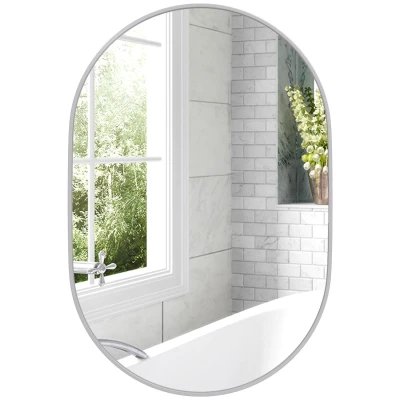 Image of HOMCOM Oval Bathroom Mirror Modern Wall Tempered Glass 60 x 90cm