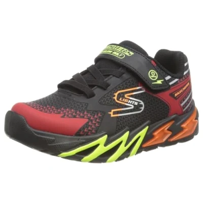 Image of Skechers Flexglow BOLT Trainers Black/red/orange/yellow for kids, Size: 9.5K, Textile/synthetics