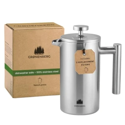 Image of Groenenberg French press I Coffee insulated cafetiere Stainless steel maker in different sizes 2 cups to 4 cup