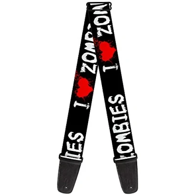 Image of Buckle Down GS W30951 &quot;I &quot;Heart&quot; ZOMBIES Bloody Splatter Black/White/Red&quot; Guitar Strap