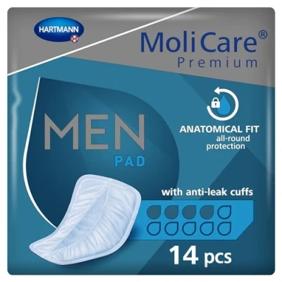 Image of MoliCare Premium Men PAD, Incontinence Pads for with Bladder Weakness, V Shaped fit, 4 Drops, Pack of 14