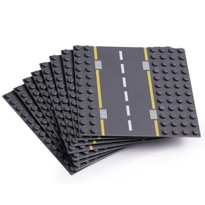 Image of APOSTROPHE Games Large Building Blocks Road Base Plates Compatible with 8Pcs Straight and Curved Construction 19.1 cm x Street Baseplates, STEM Learning