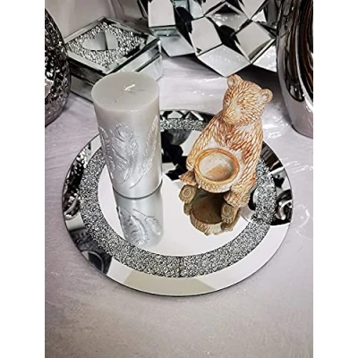 Image of Deenz 30Cm Round Diamante Mirrored Crystal Candle Plate Holder Loose Jewel An Elegant Addition To Your Home Best Gift