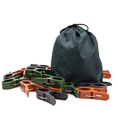 Image of 20 Large Camo Pegs Clips Clamps For Den Building, Laundry, Towels, Clothing, Designed Little Hands Includes Drawstring Bag Red