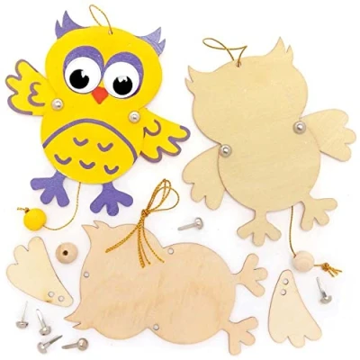 Image of Baker Ross FE948 Owl Wooden Puppet Pack of 5, Make Your Own Puppets, Puppets for Kids, Crafts Kids to Assemble and Decorate