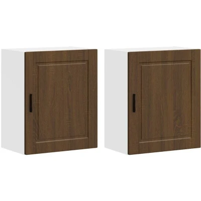 Image of vidaXL Porto Kitchen Wall Cabinets 2 Pack Brown Oak, Engineered Wood, 50x31x60 cm, Modern Storage with Practical Doors