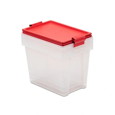 Image of TATAY Set of 3 Storage Boxes with Lid, 15 L Capacity, Handles, Lid 100% recycled materials, BPA Free, Red. Measures 25 x 36 26 cm