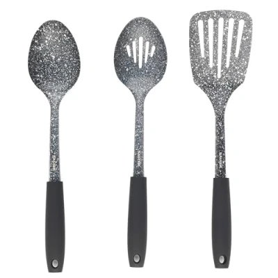 Image of Salter BW08044 Megastone Solid Spoon and Slotted Turner Utensil Set, Stainless Steel, Perfect for Busy Kitchens &amp; Gourmet Style Cooking, Soft Touch Ergonomic Handle
