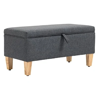 Image of HOMCOM Linen Storage Ottoman Padded Footstool with Rubberwood Legs Ideal for Toy Box, Bed End, Shoe Bench, Seating