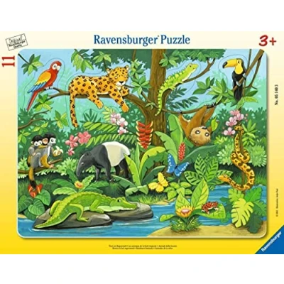 Image of Ravensburger 05140 Tiere Im Dschungel Animals in The Rainforest Children from 3 Years 11 Frame Puzzle, Pieces, Yellow