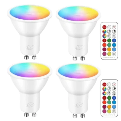 Image of iLC GU10 LED Light Bulbs Colour Changing 12 Colors 5W Dimmable Warm White 2700K RGB Spot Bulb with Remote Control, 40 Watt Equivalent (Pack of 4)