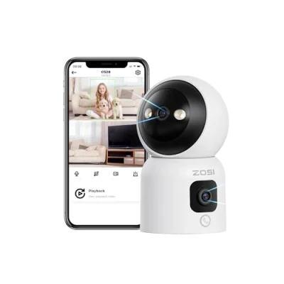 Image of ZOSI 2 in 1 WiFi CCTV Camera Indoor 2MP+2MP, 360 Dual Lens Views Pan/Tilt Home Security Baby/Elder/Pet Monitor with Way Audio, Click/Gesture Call, Color Night Vision, Smart Detection, C528D4