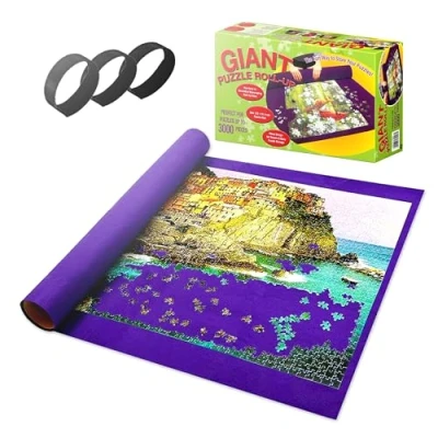Image of Giant Jigsaw Puzzle Roll Up Mat Storage Saver Portable Sturdy Acrylic Felt Surface Straps 3000 Pieces Purple