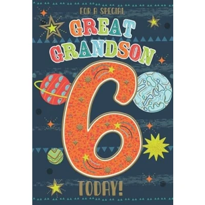 Image of ICG Special Great Grandson Age 6 Birthday Card Planets and Shooting Stars in Space with Foil Details Eco Friendly