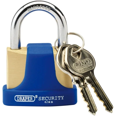 Image of Draper Solid Brass Padlock and 2 Keys with Hardened Steel Shackle Bumper, 42mm